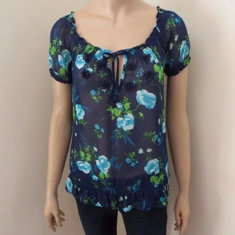 NEW Hollister Floral Sheer Top Shirt Size S